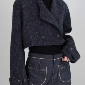 Kang Ji yoon Love Scout S01 Black Cropped Wool Jacket For Sale