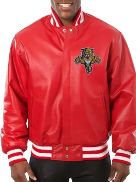 Kara Orn Florida Panthers Red Leather Varsity Jacket