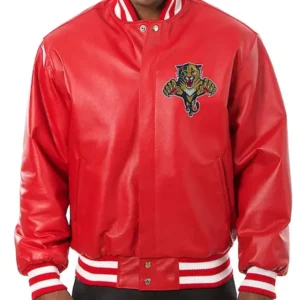 Kara Orn Florida Panthers Red Leather Varsity Jacket