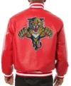 Kara Orn Florida Panthers Red Leather Varsity Jacket Back