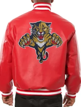 Kara Orn Florida Panthers Red Leather Varsity Jacket Back