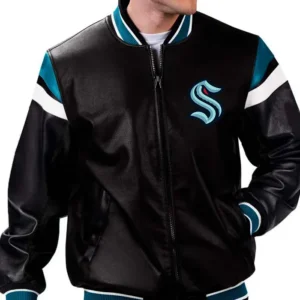 Kraken Black Leather Bomber Jacket