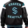 Kraken Black Leather Bomber Jacket Back