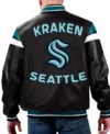 Kraken Black Leather Bomber Jacket Back