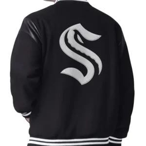 Kraken Black Wool Varsity Jacket Back