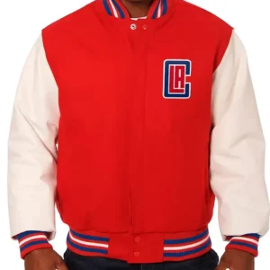 LA Clippers Red And White Wool Varsity Jacket