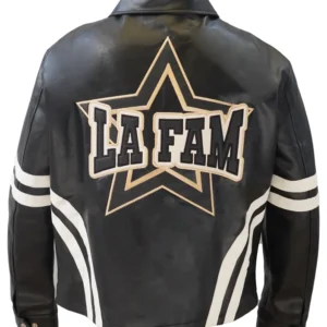 La Fam Retro Black Leather Jacket Back