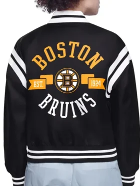 Laury Boston Bruins Printed Black Varsity Satin Jacket Back