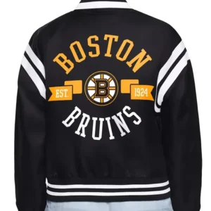 Laury Boston Bruins Printed Black Varsity Satin Jacket Back