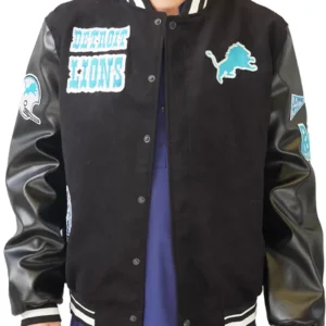 Leonor Detroit Lions Black Wool Varsity Jacket