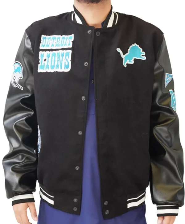 Leonor Detroit Lions Black Wool Varsity Jacket