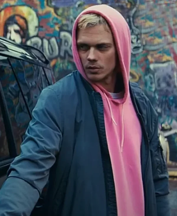 Locked 2025 Bill Skarsgard Blue Bomber Jacket