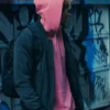 Locked 2025 Bill Skarsgard Blue Bomber Jacket Side