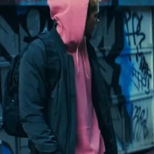 Locked 2025 Bill Skarsgard Blue Bomber Jacket Side