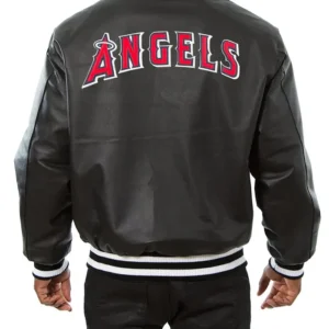 Los Angeles Angels Black Bomber Leather Jacket Back