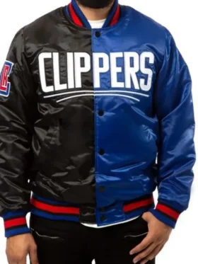 Los Angeles Clippers Black And Blue Bomber Satin Jacket