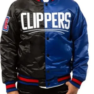 Los Angeles Clippers Black And Blue Bomber Satin Jacket
