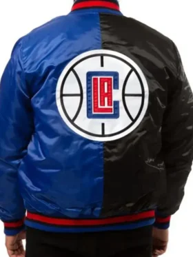 Los Angeles Clippers Black Blue Bomber Satin Jacket