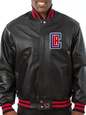 Los Angeles Clippers Black Leather Bomber Jacket