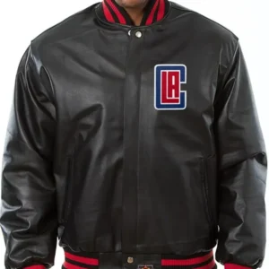 Los Angeles Clippers Black Leather Bomber Jacket