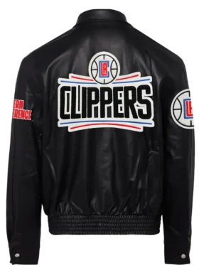 Los Angeles Clippers Black Leather Full Snap Jacket 1