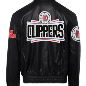 Los Angeles Clippers Black Leather Full Snap Jacket 1