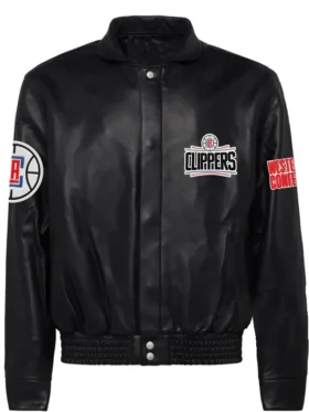 Los Angeles Clippers Black Leather Full Snap Jacket