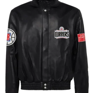 Los Angeles Clippers Black Leather Full Snap Jacket