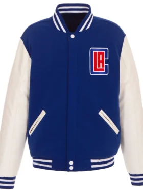Los Angeles Clippers Navy Blue And White Wool Varsity Jacket