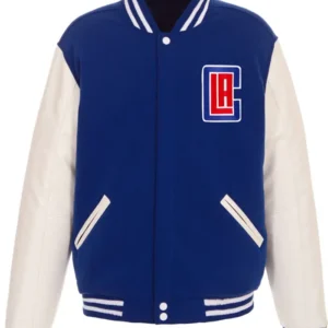 Los Angeles Clippers Navy Blue And White Wool Varsity Jacket