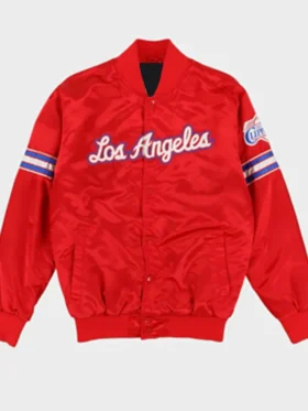 Los Angeles Clippers Red Bomber Satin Full Snap Jacket
