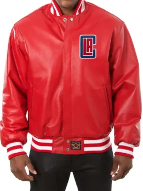 Los Angeles Clippers Red Leather Bomber Jacket