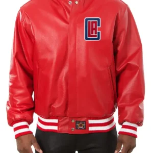 Los Angeles Clippers Red Leather Bomber Jacket