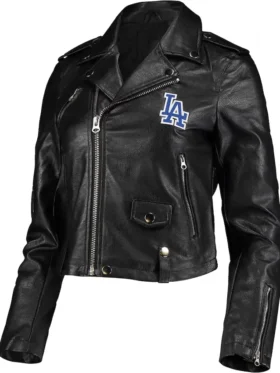 Los Angeles Dodgers Black Biker Leather Jacket