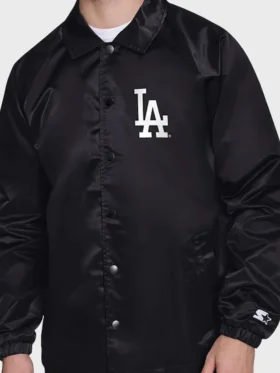Los Angeles Dodgers Black Starter Bomber Full Snap Jacket