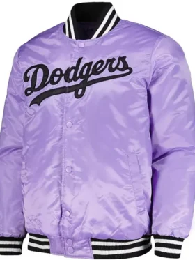Los Angeles Dodgers Purple Satin Full Snap Bomber Jacket