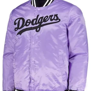 Los Angeles Dodgers Purple Satin Full Snap Bomber Jacket