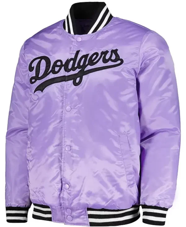 Los Angeles Dodgers Purple Satin Full Snap Bomber Jacket