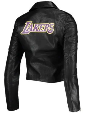 Los Angeles Lakers Black Biker Leather Jacket Back