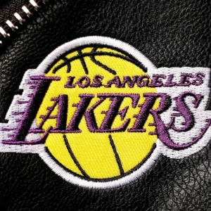 Los Angeles Lakers Black Biker Leather Jacket Logo