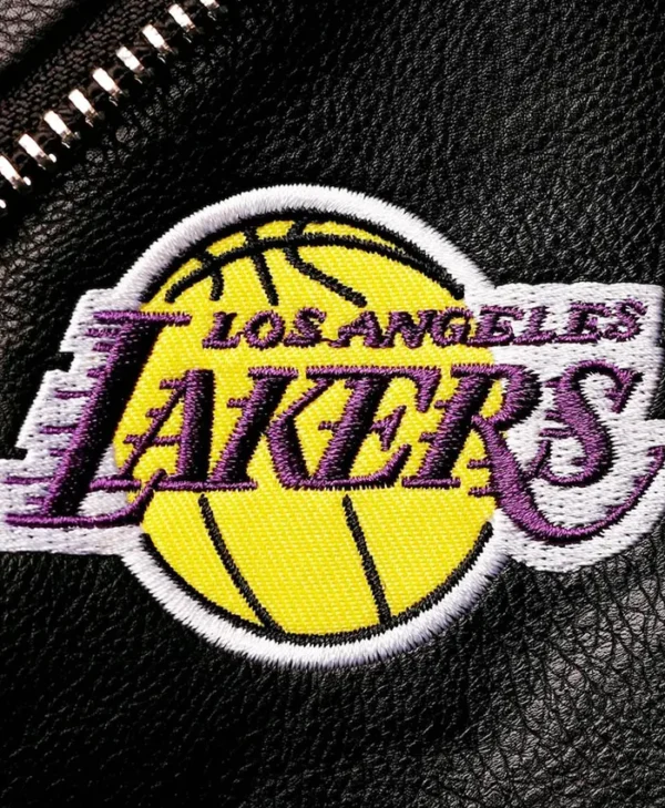 Los Angeles Lakers Black Biker Leather Jacket Logo