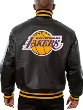 Los Angeles Lakers Black Bomber Leather Jacket Back