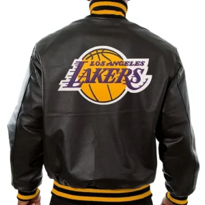 Los Angeles Lakers Black Bomber Leather Jacket Back