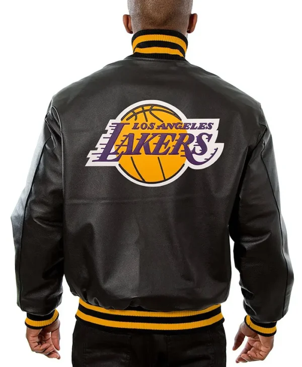 Los Angeles Lakers Black Bomber Leather Jacket Back