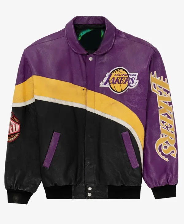 Los Angeles Lakers Bomber Full Snap Leather Jacket