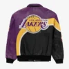 Los Angeles Lakers Bomber Full Snap Leather Jacket Back