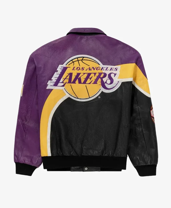 Los Angeles Lakers Bomber Full Snap Leather Jacket Back