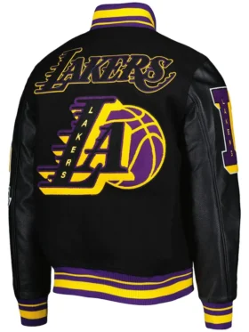 Los Angeles Lakers Letterman Black Varsity Wool Jacket Back