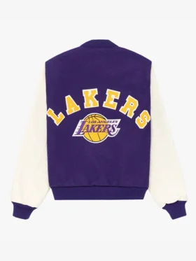 Los Angeles Lakers Purple And White Wool Varsity Jacket Back