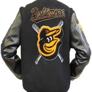 MLB Baltimore Orioles Retro Classic Mens Rib Wool Varsity Jacket Back